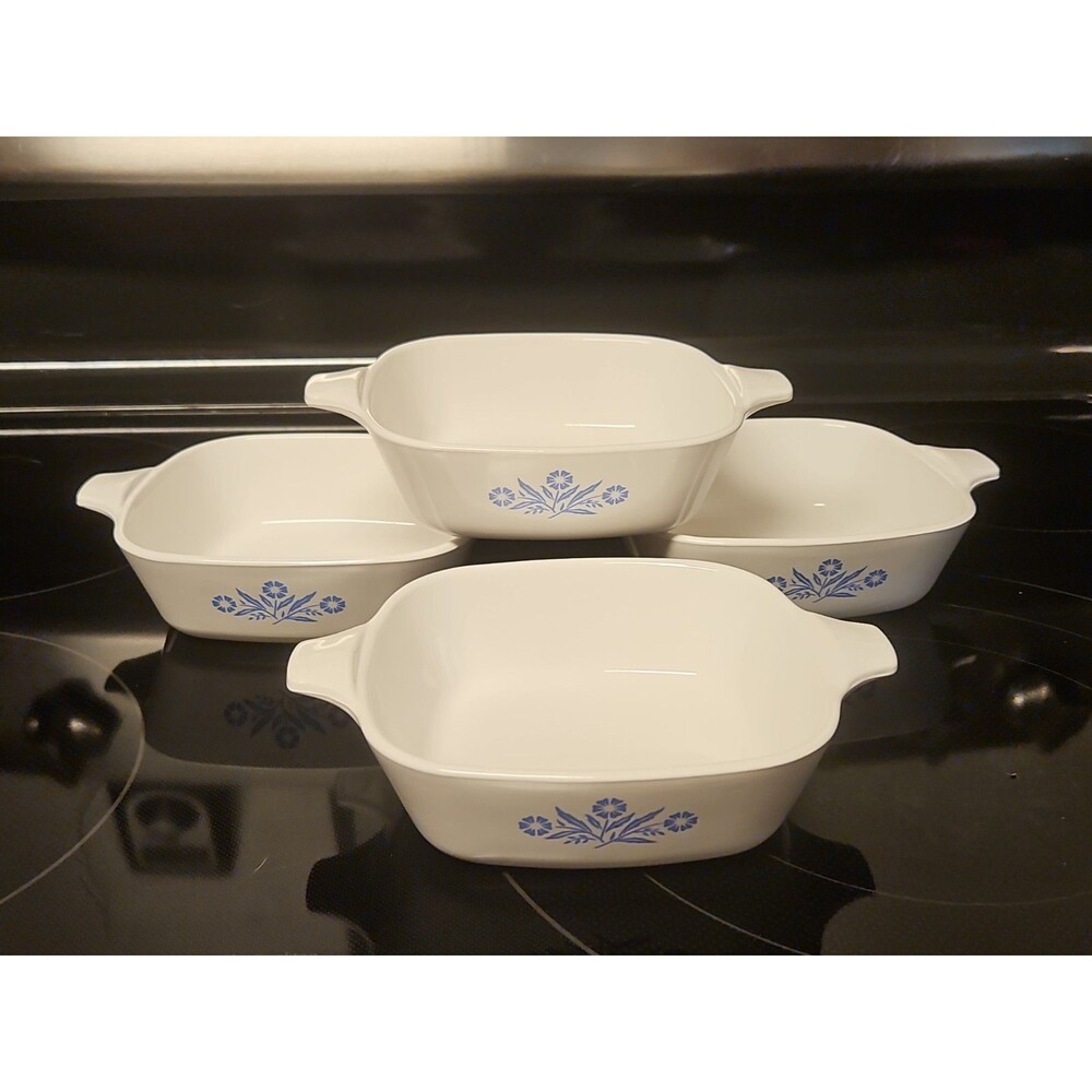 Set of 4 Vintage Corning Ware P-41-B Blue Cornflower Small Casserole 1-3/4 Cup